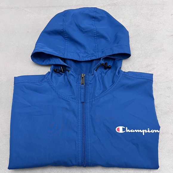 Champion Packable Wind and Water Resistant  Blue Half Zip Hooded Jacket Sz M - Picture 10 of 10
